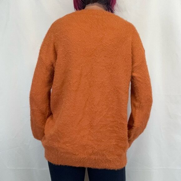White Birch Women's Oversized Fit Fuzzy V Neck Sweater Burnt Orange M Med Medium - Picture 2 of 13